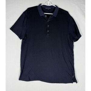 John Varvatos Polo Shirt Mens Navy Linen Blend Short Sleeve Henley Button Summer